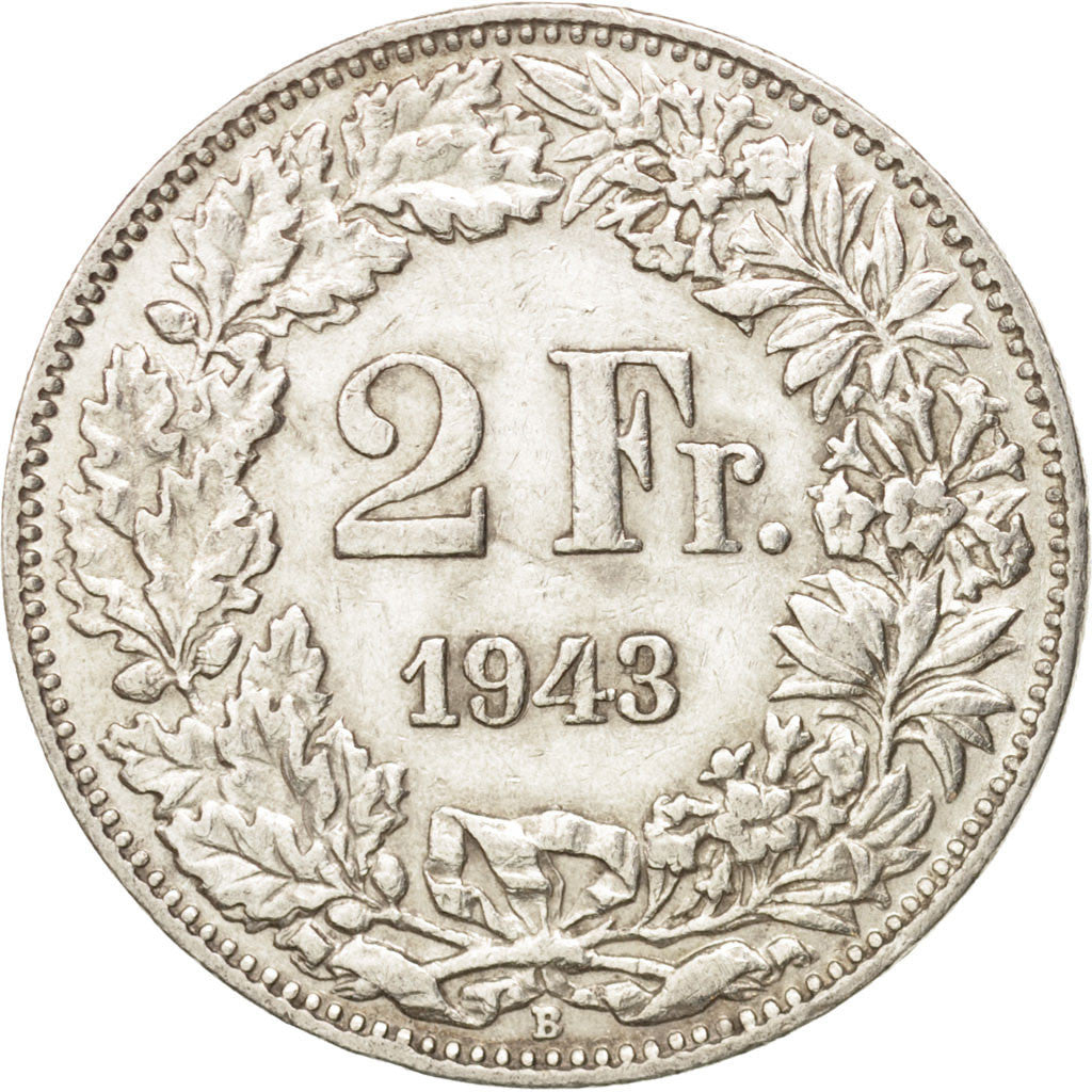 Schweiz, 2 Francs, 1943, Bern, EF(40-45), Silver, KM:21