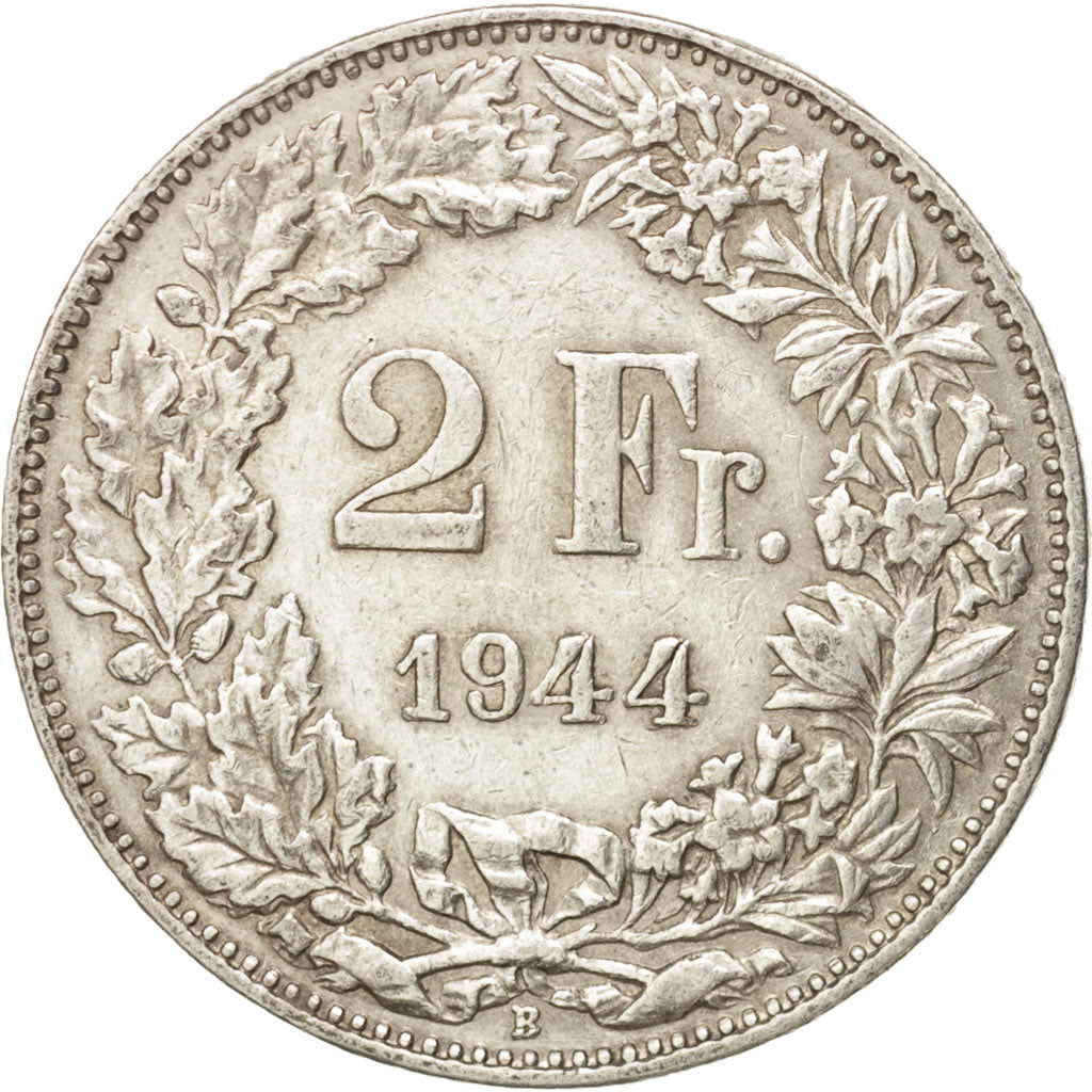 Coin, Switzerland, 2 Francs, 1944, Bern, EF(40-45), Silver, KM:21