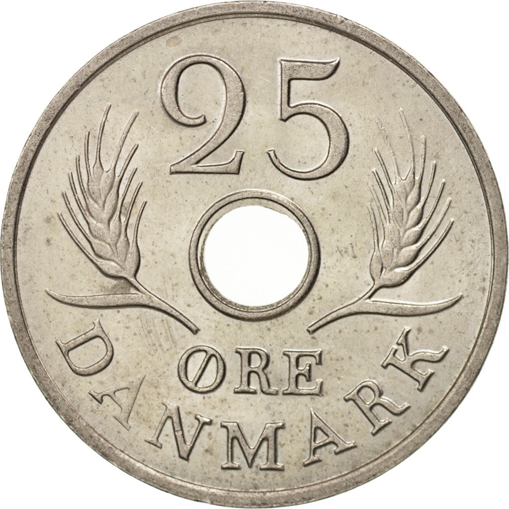 Coin, Denmark, Frederik IX, 25 Öre, 1966, Copenhagen, MS(63), Copper-nickel