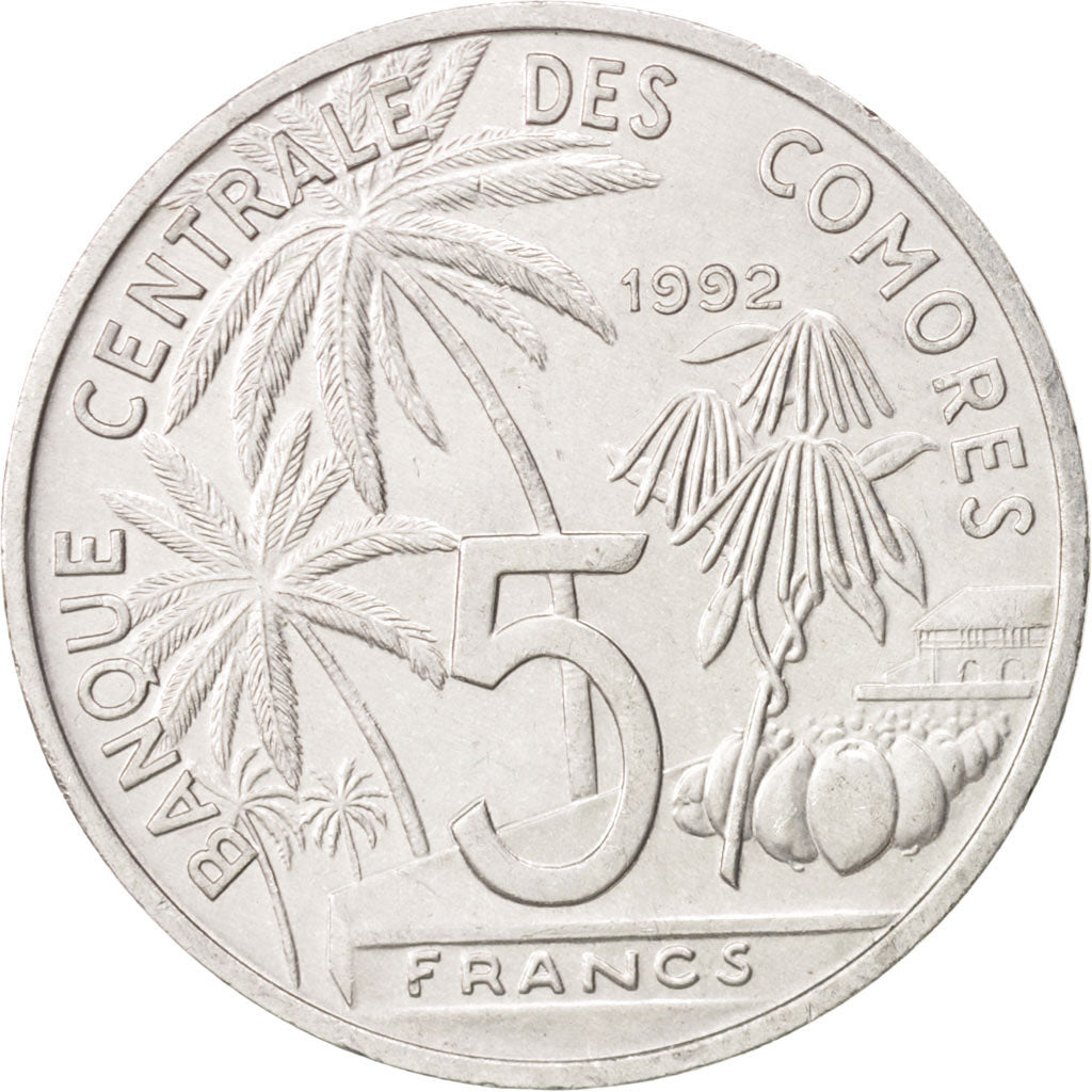 Comore, 5 Francs, 1992, Paris, SPL-, Alluminio, KM:15