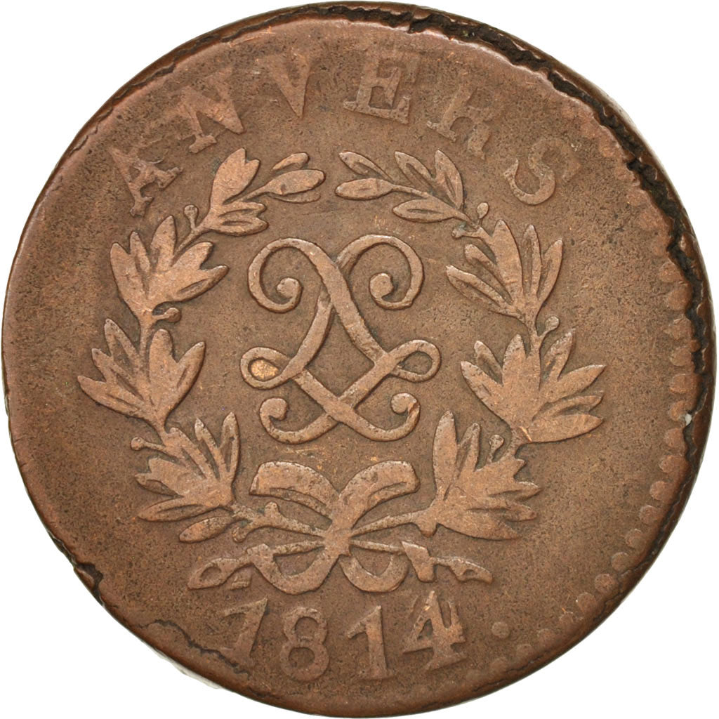 FRENCH STATES, ANTWERP, 5 Centimes, 1814, Anvers, VF(30-35), Bronze