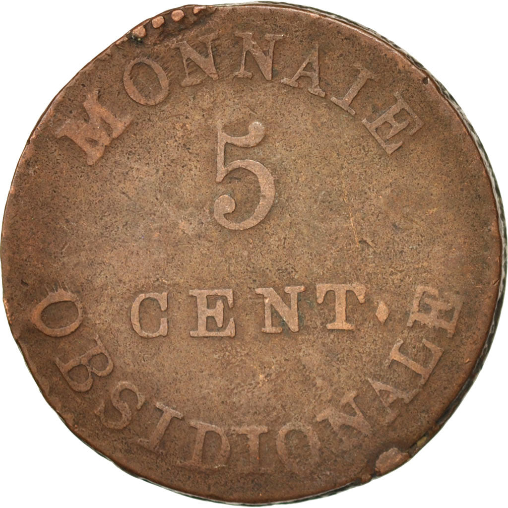 FRENCH STATES, ANTWERP, 5 Centimes, 1814, Anvers, VF(30-35), Bronze