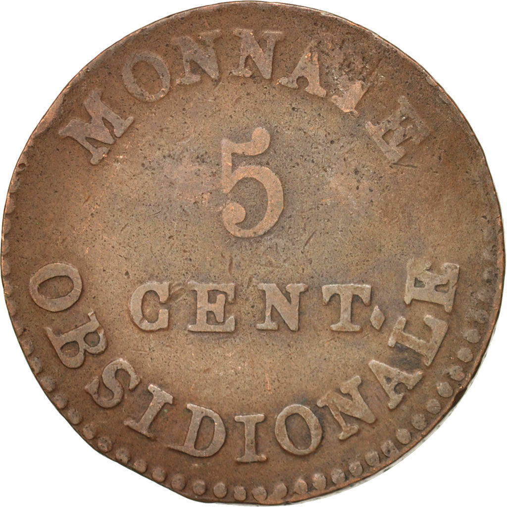FRENCH STATES, ANTWERP, 5 Centimes, 1814, Anvers, VF(30-35), Bronze
