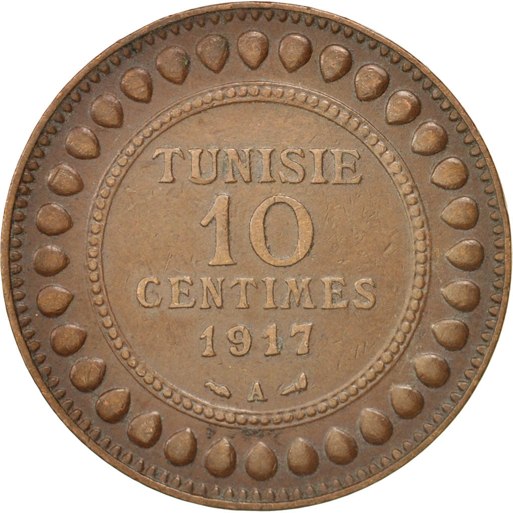 Coin, Tunisia, Muhammad al-Nasir Bey, 10 Centimes, 1917, Paris, EF(40-45)