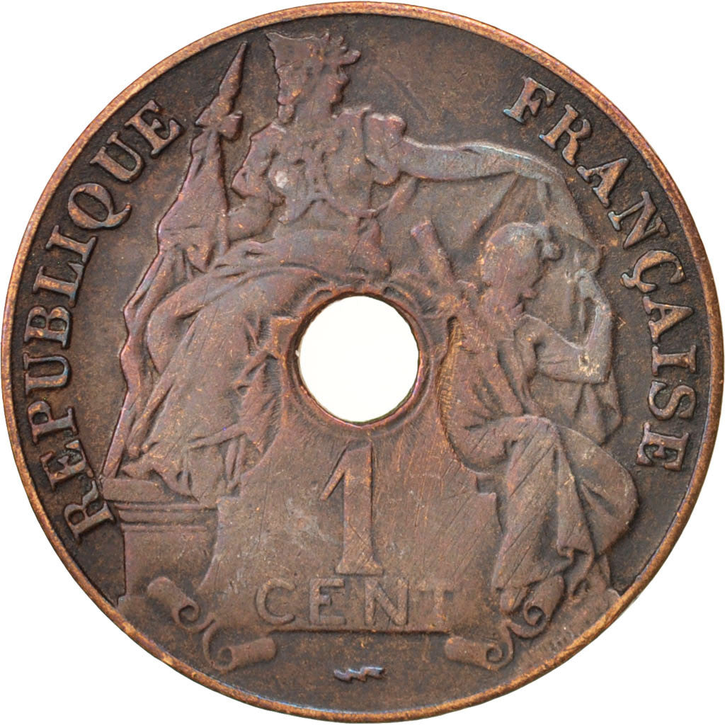 FRENCH INDO-CHINA, Cent, 1922, Paris, VF(30-35), Bronze, KM:12.1, Lecompte:85