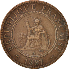 FRENCH INDO-CHINA, Cent, 1887, Paris, TB+, Bronze, KM:1, Lecompte:39