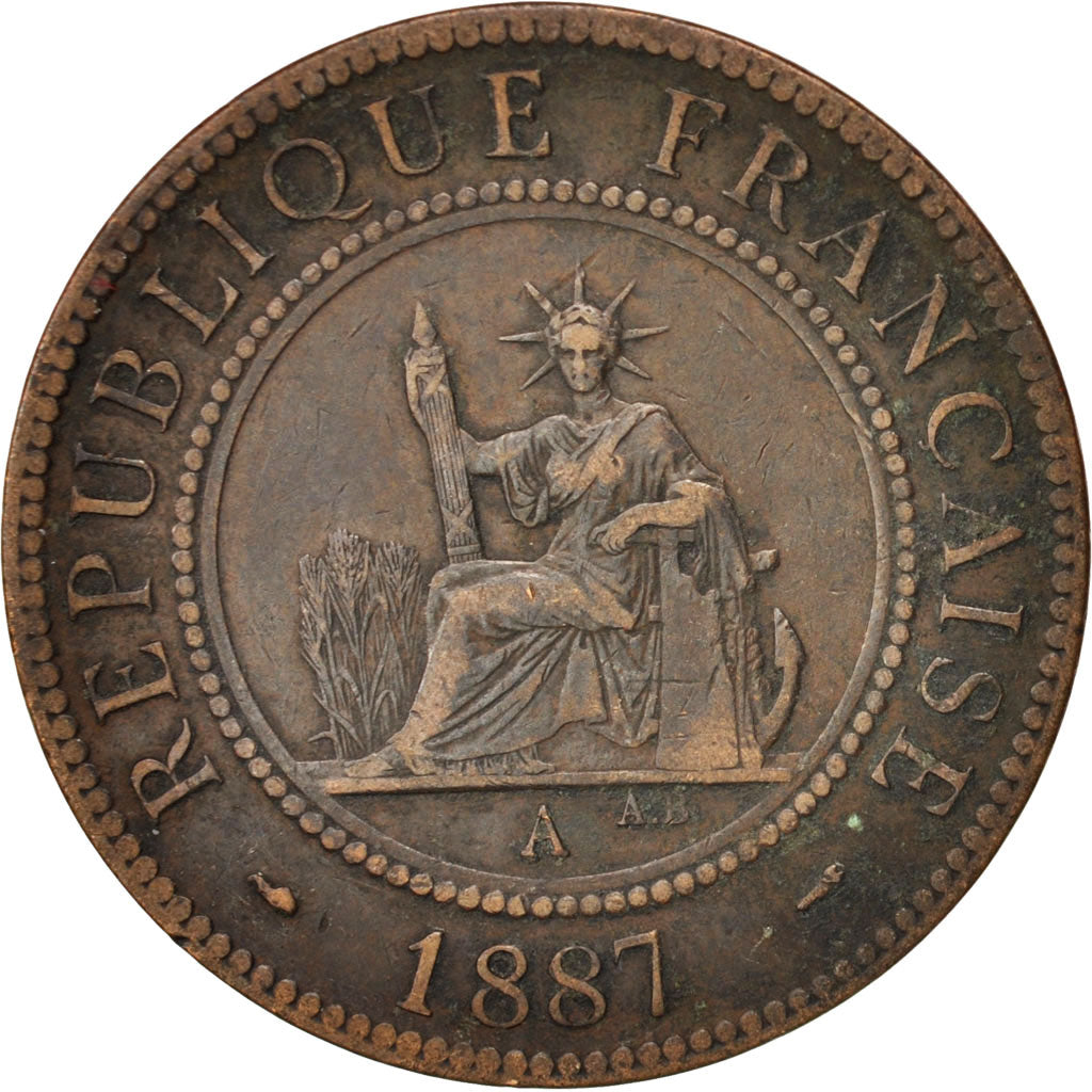 Coin, FRENCH INDO-CHINA, Cent, 1887, Paris, VF(30-35), Bronze, KM:1, Lecompte:39
