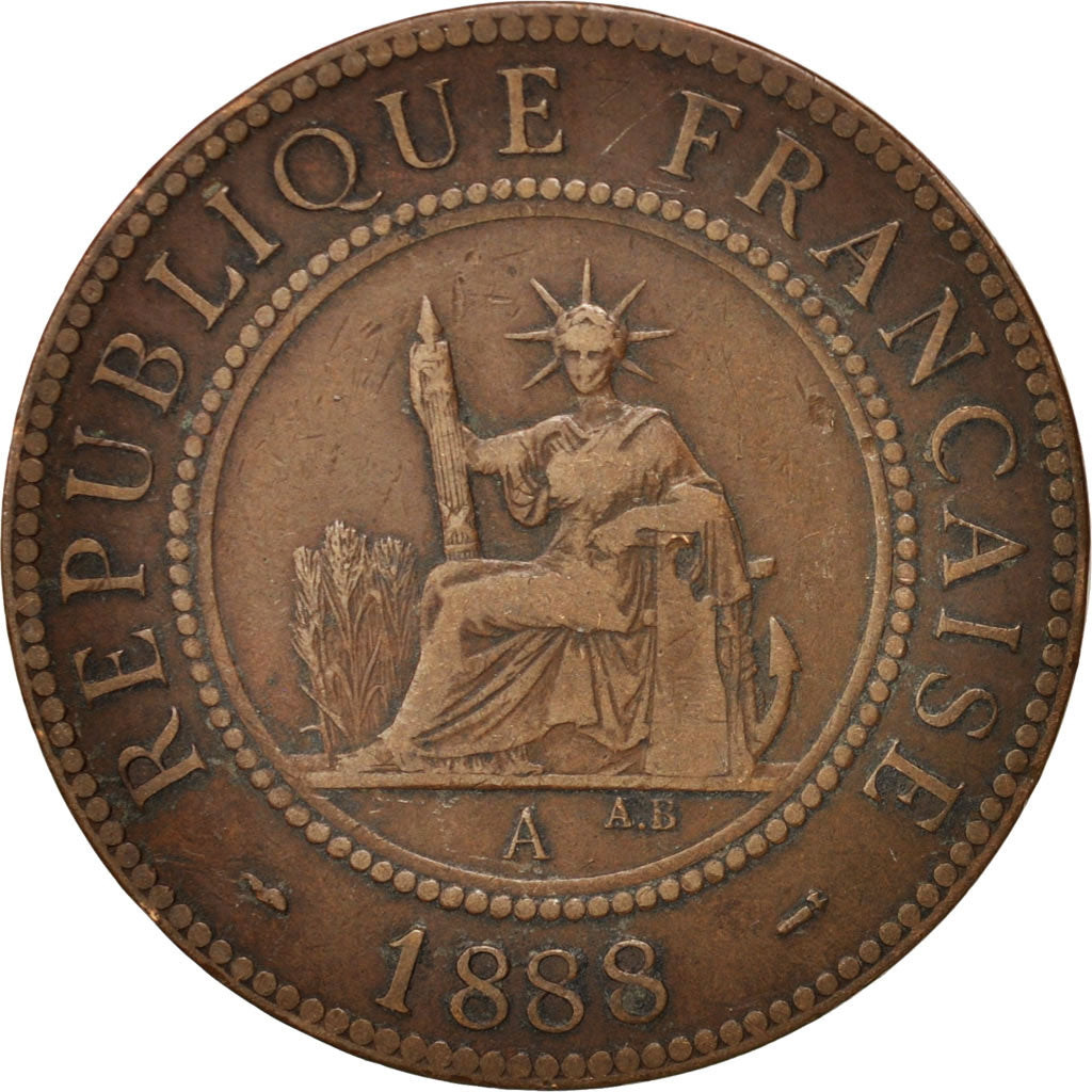 Coin, FRENCH INDO-CHINA, Cent, 1888, Paris, VF(30-35), Bronze, KM:1, Lecompte:40