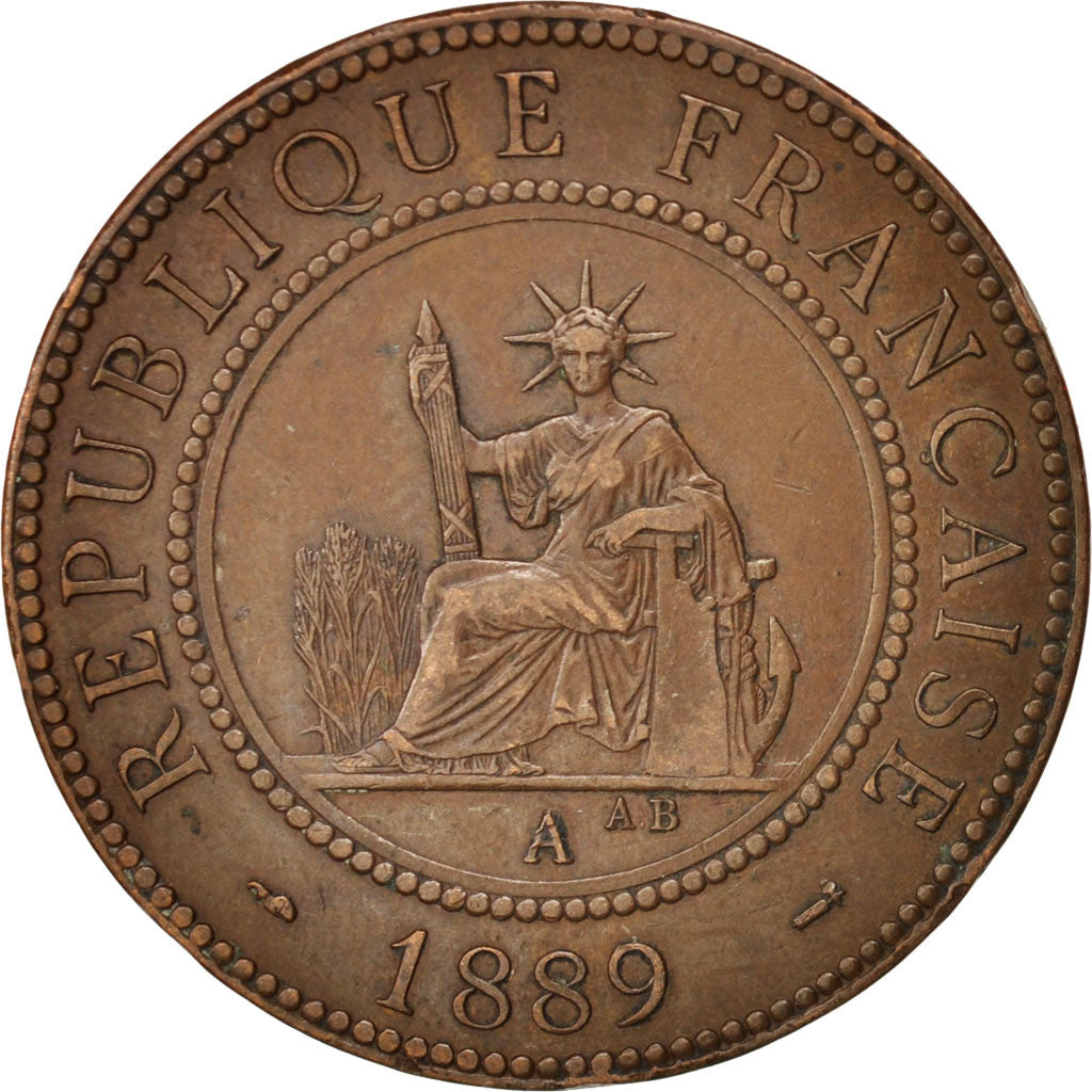 FRENCH INDO-CHINA, Cent, 1889, Paris, EF(40-45), Bronze, KM:1, Lecompte:41