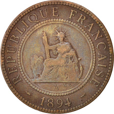 Moneta, FRANCUSKIE INDOCHINY, Cent, 1894, Paris, VF(20-25), Bronze, KM:1