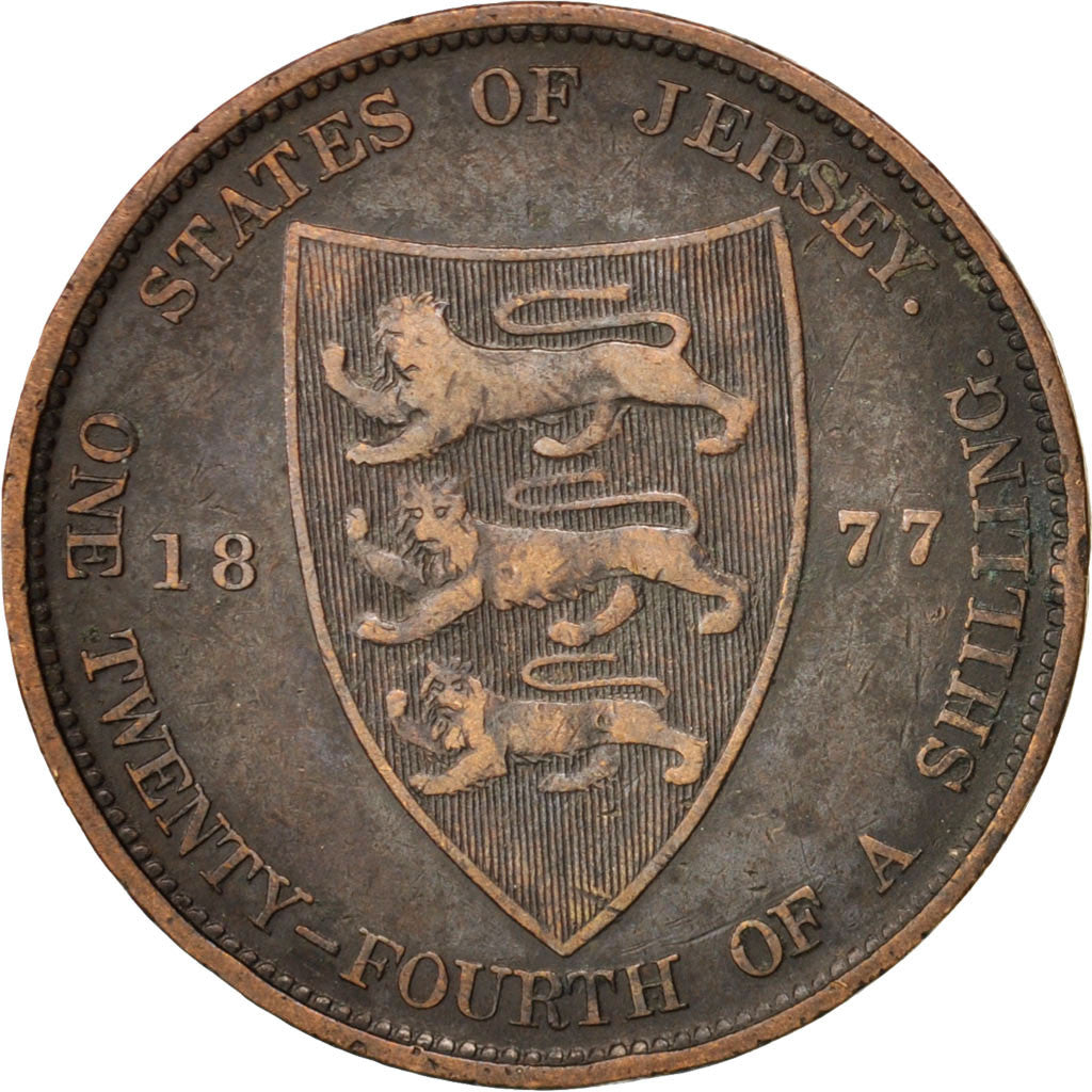 Jersey, Victoria, 1/24 Shilling, 1877, VF(30-35), Bronze, KM:7