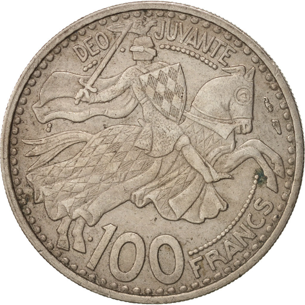 Monaco, Rainier III, 100 Francs, Cent, 1950, EF(40-45), Copper-nickel, KM:133