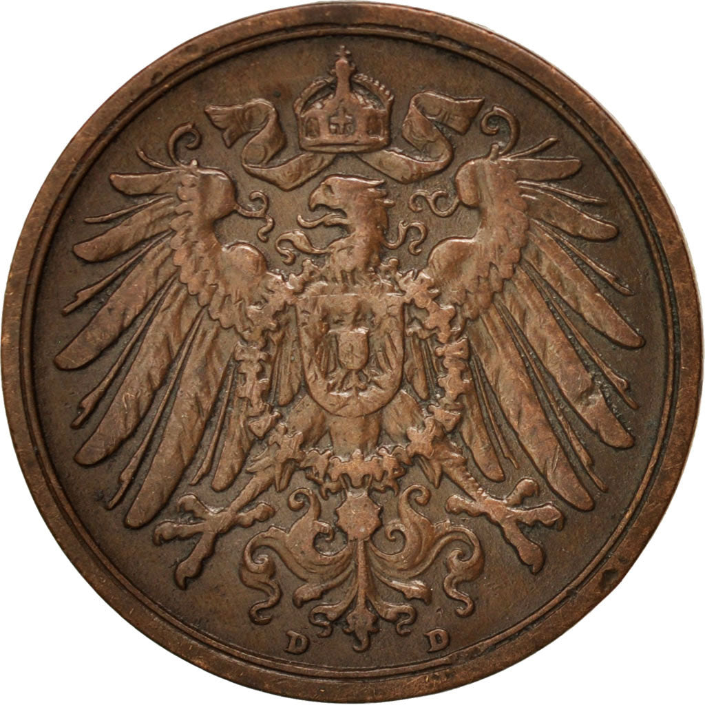 Coin, GERMANY - EMPIRE, Wilhelm II, 2 Pfennig, 1910, EF(40-45), Copper, KM:16