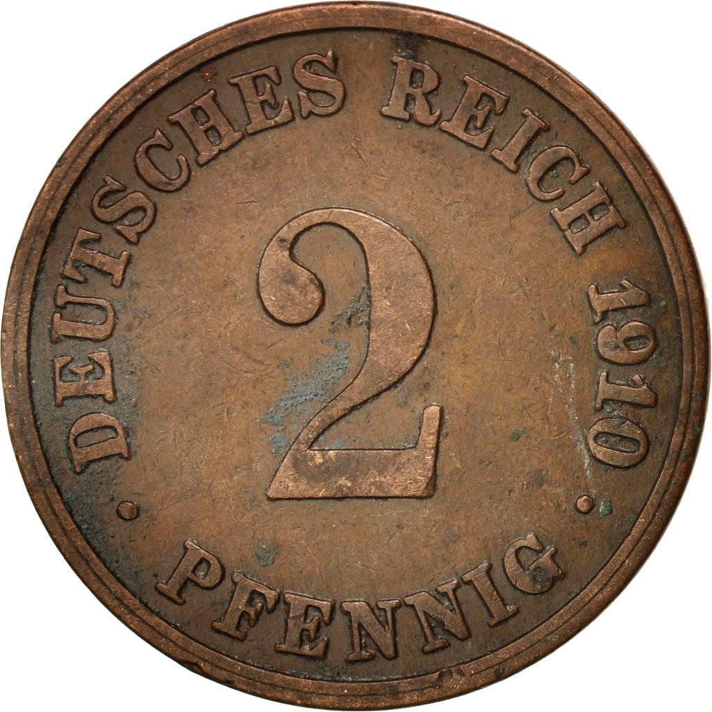 Coin, GERMANY - EMPIRE, Wilhelm II, 2 Pfennig, 1910, EF(40-45), Copper, KM:16