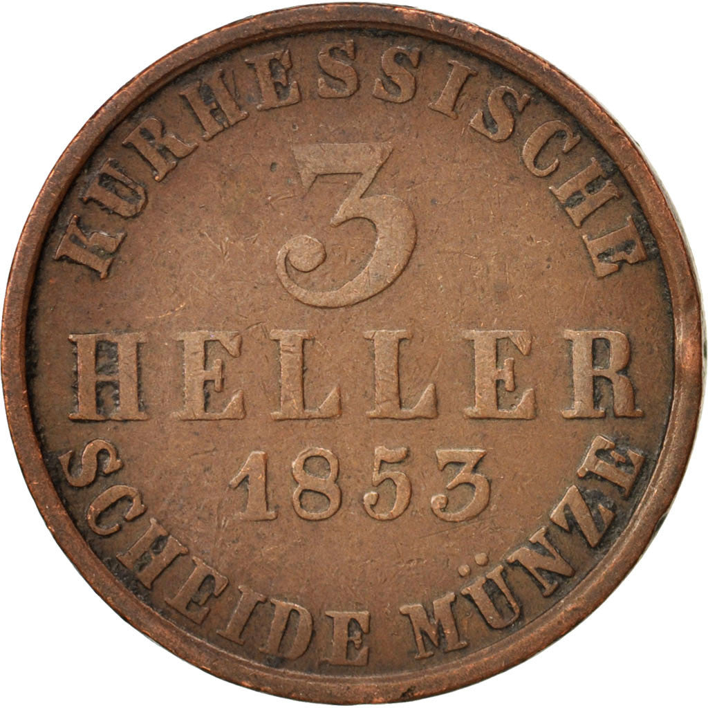 German States, HESSE-CASSEL, Friedrich Wilhelm, 3 Heller, 1853, VF(30-35)