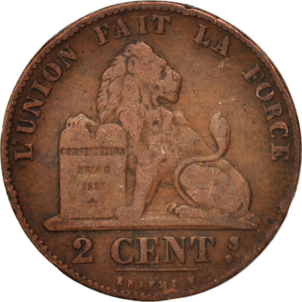 Belgium, Leopold I, 2 Centimes, 1859, VF(20-25), Copper, KM:4.2