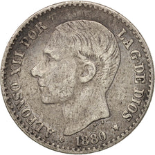 Coin, Spain, Alfonso XII, 50 Centimos, 1880, VF(30-35), Silver, KM:685
