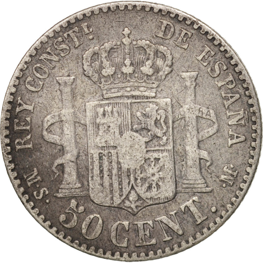 Coin, Spain, Alfonso XII, 50 Centimos, 1880, VF(30-35), Silver, KM:685