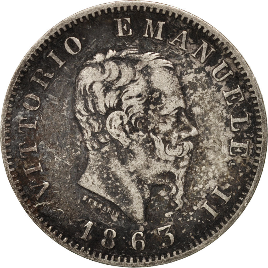 Coin, Italy, Vittorio Emanuele II, Lira, 1863, Milan, VF(30-35), Silver, KM:5a.1
