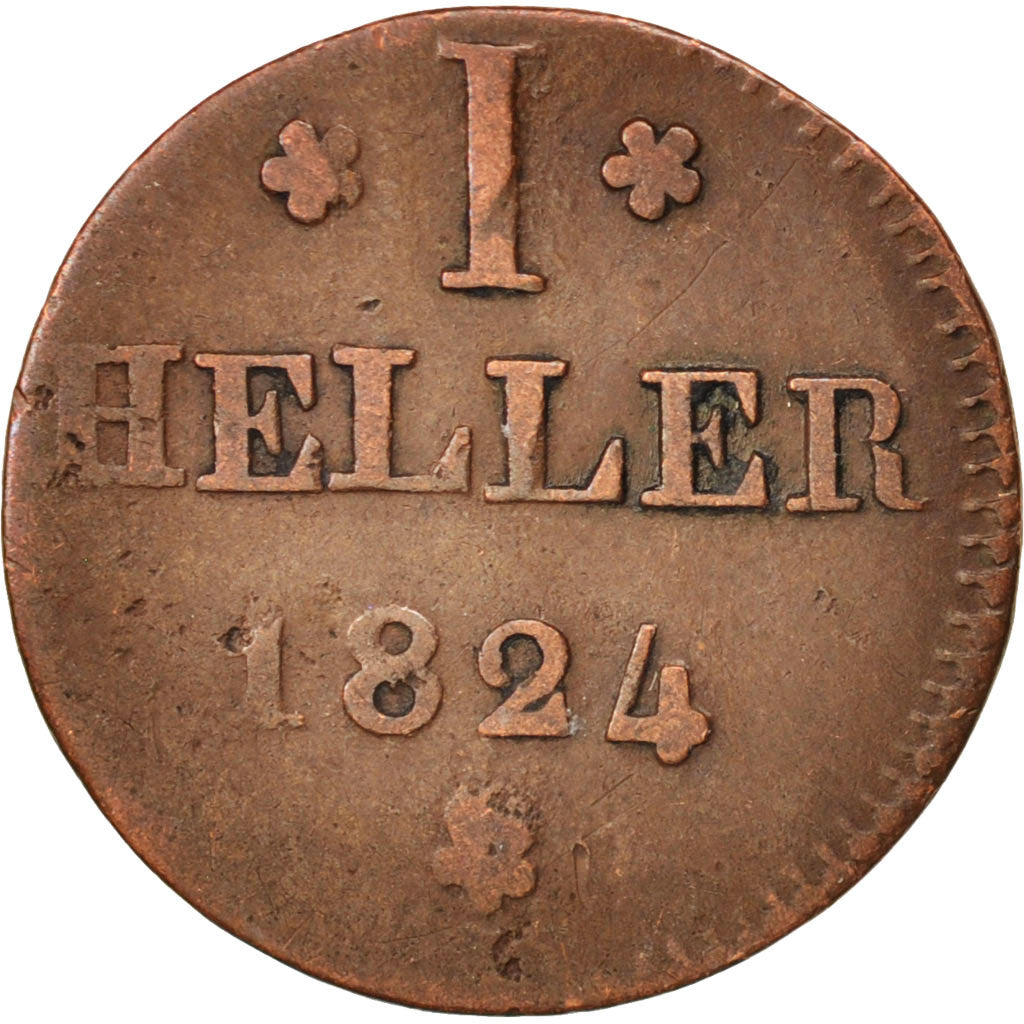 Coin, German States, FRANKFURT AM MAIN, Heller, 1824, VF(30-35), Copper, KM:301