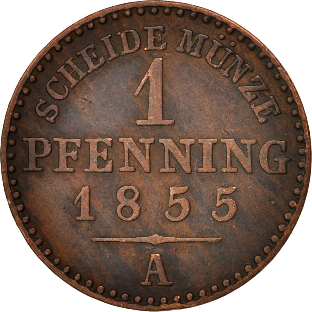 German States, PRUSSIA, Friedrich Wilhelm IV, Pfennig, 1855, EF(40-45), Copper