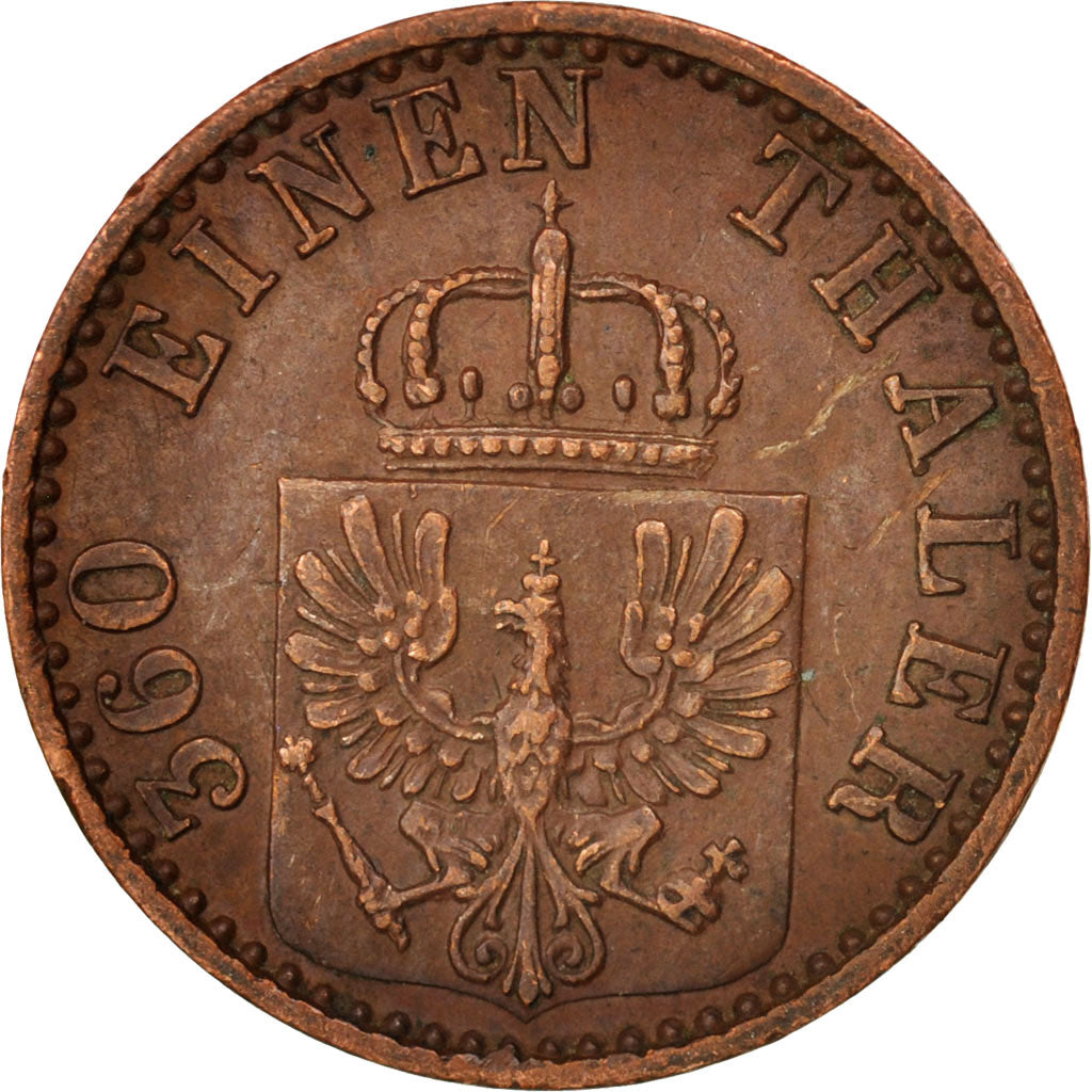 Coin, German States, PRUSSIA, Wilhelm I, Pfennig, 1867, AU(50-53), Copper