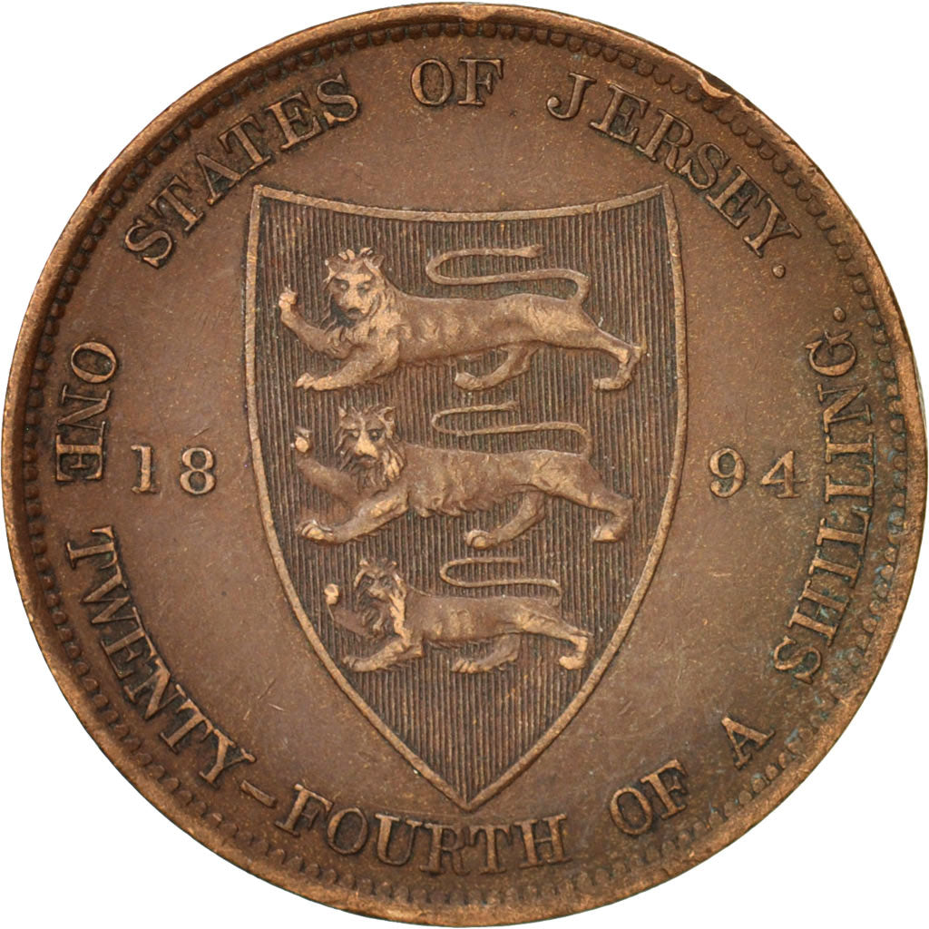 Coin, Jersey, Victoria, 1/24 Shilling, 1894, EF(40-45), Bronze, KM:7