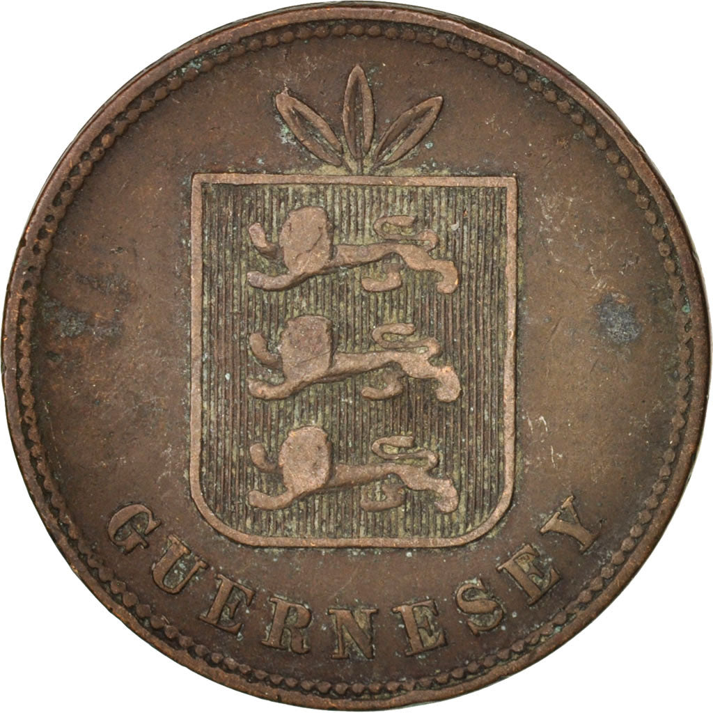 Guernsey, 4 Doubles, 1874, Heaton, Birmingham, F(12-15), Bronze, KM:5