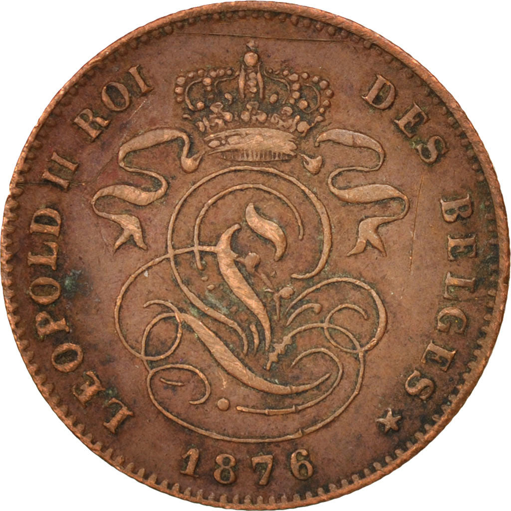 Coin, Belgium, Leopold II, 2 Centimes, 1876, EF(40-45), Copper, KM:35.1