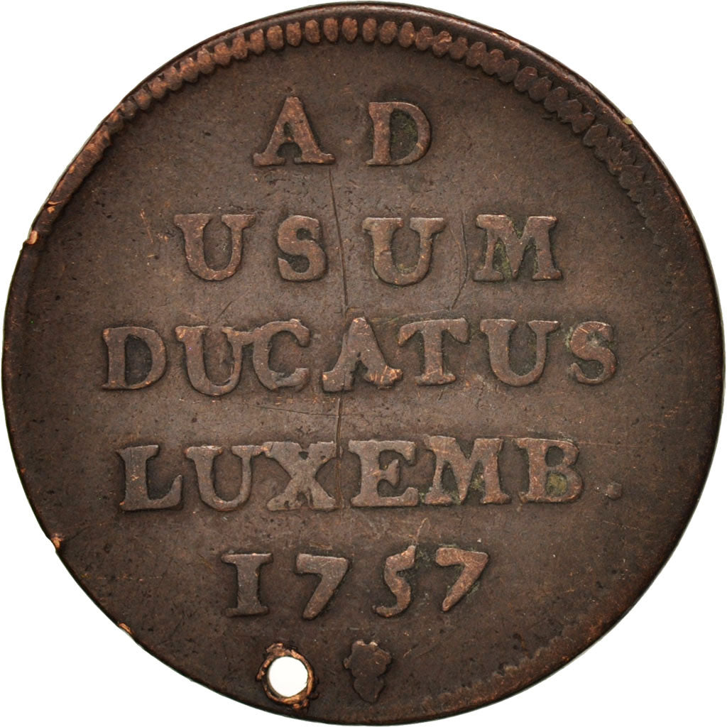 Luxembourg, Maria Theresa, Liard, 1757, Brussels, VF(20-25), Copper, KM:1