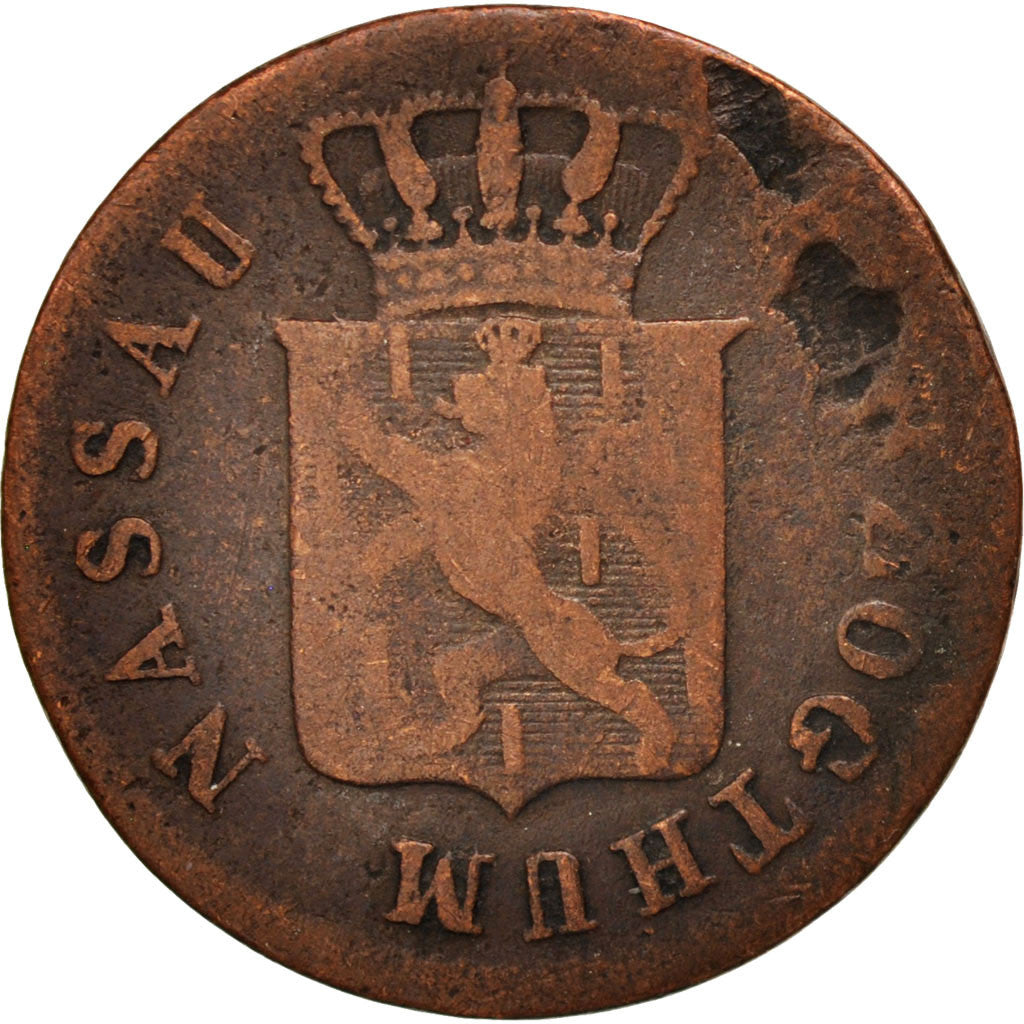 German States, NASSAU, Adolph, Heller, 1842, Wiesbaden, F(12-15), Copper, KM:66