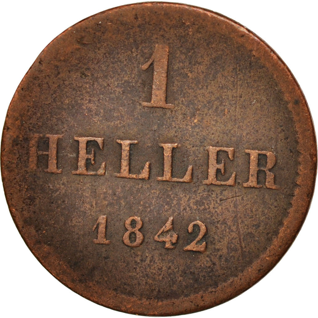 German States, NASSAU, Adolph, Heller, 1842, Wiesbaden, F(12-15), Copper, KM:66