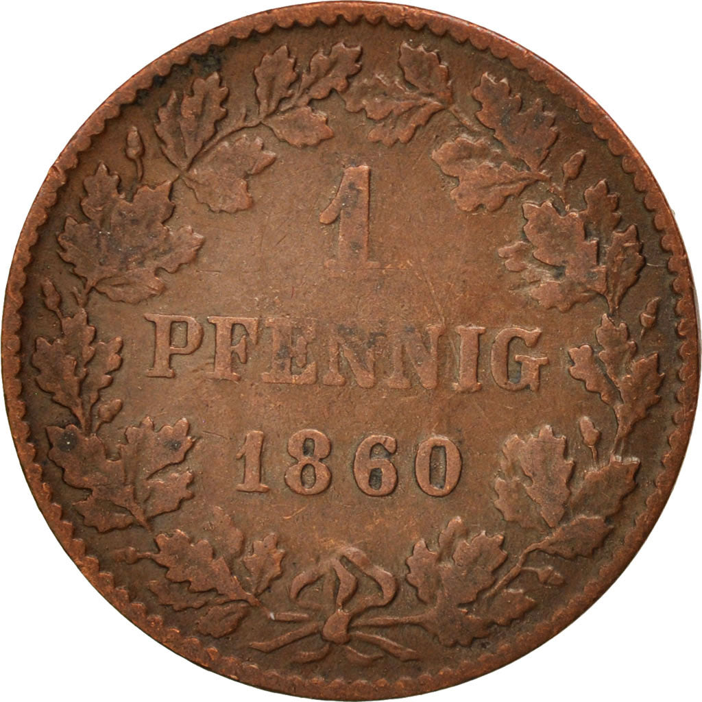 German States, NASSAU, Adolph, Pfennig, 1860, Wiesbaden, VF(30-35), Copper