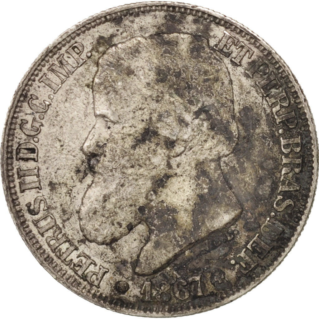 Brazil, Pedro II, 200 Reis, 1867, VF(30-35), Silver, KM:469