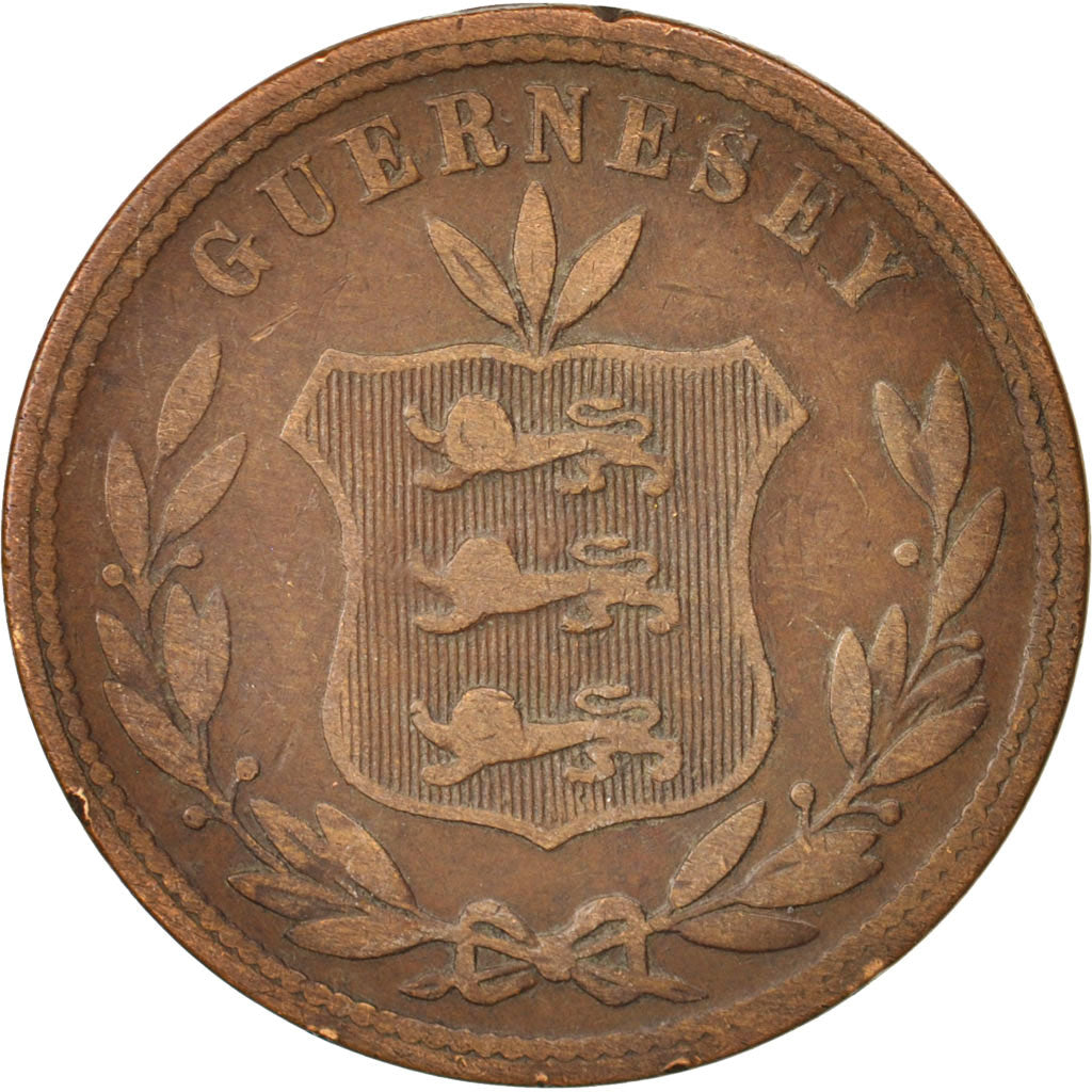 Coin, Guernsey, 8 Doubles, 1864, Heaton, Birmingham, VF(20-25), Bronze, KM:7