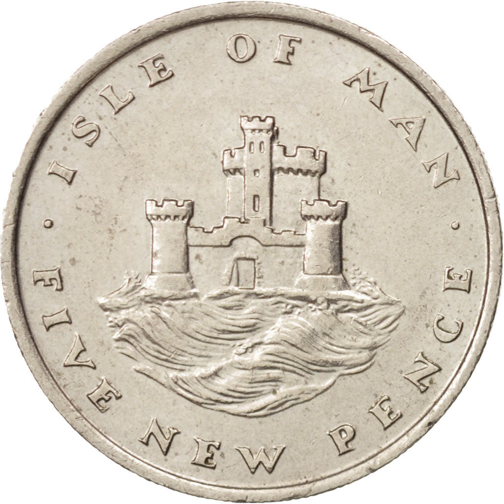 Isle of Man, Elizabeth II, 5 New Pence, 1975, AU(55-58), Copper-nickel, KM:22