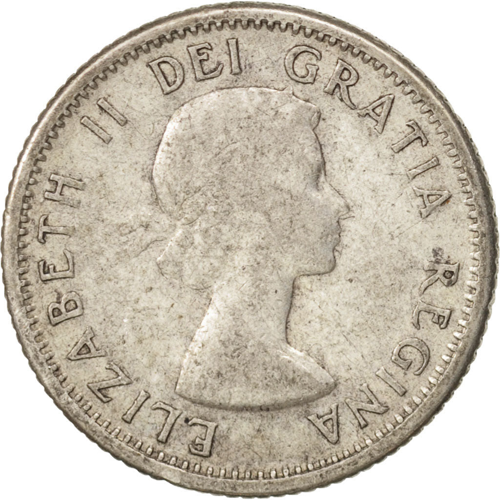 Canada, Elizabeth II, 10 Cents, 1957, Royal Canadian Mint, Ottawa, BB, Argent...