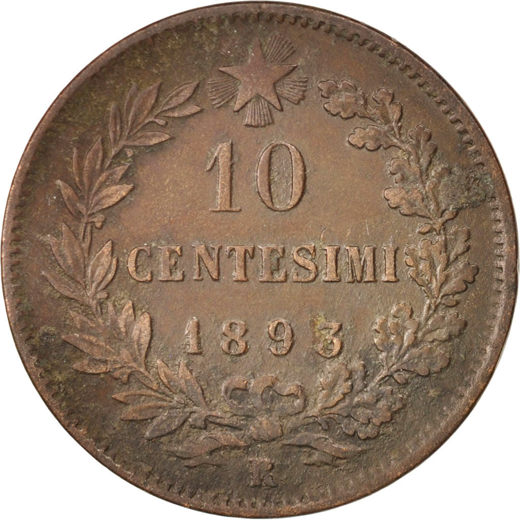 Italy, Umberto I, 10 Centesimi, 1893, Rome, VF(30-35), Copper, KM:27.2