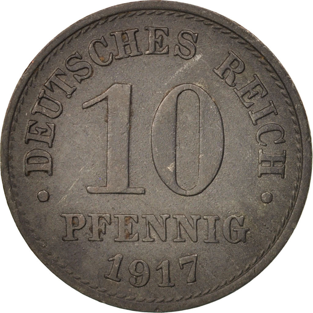 Coin, GERMANY - EMPIRE, 10 Pfennig, 1917, EF(40-45), Zinc, KM:26