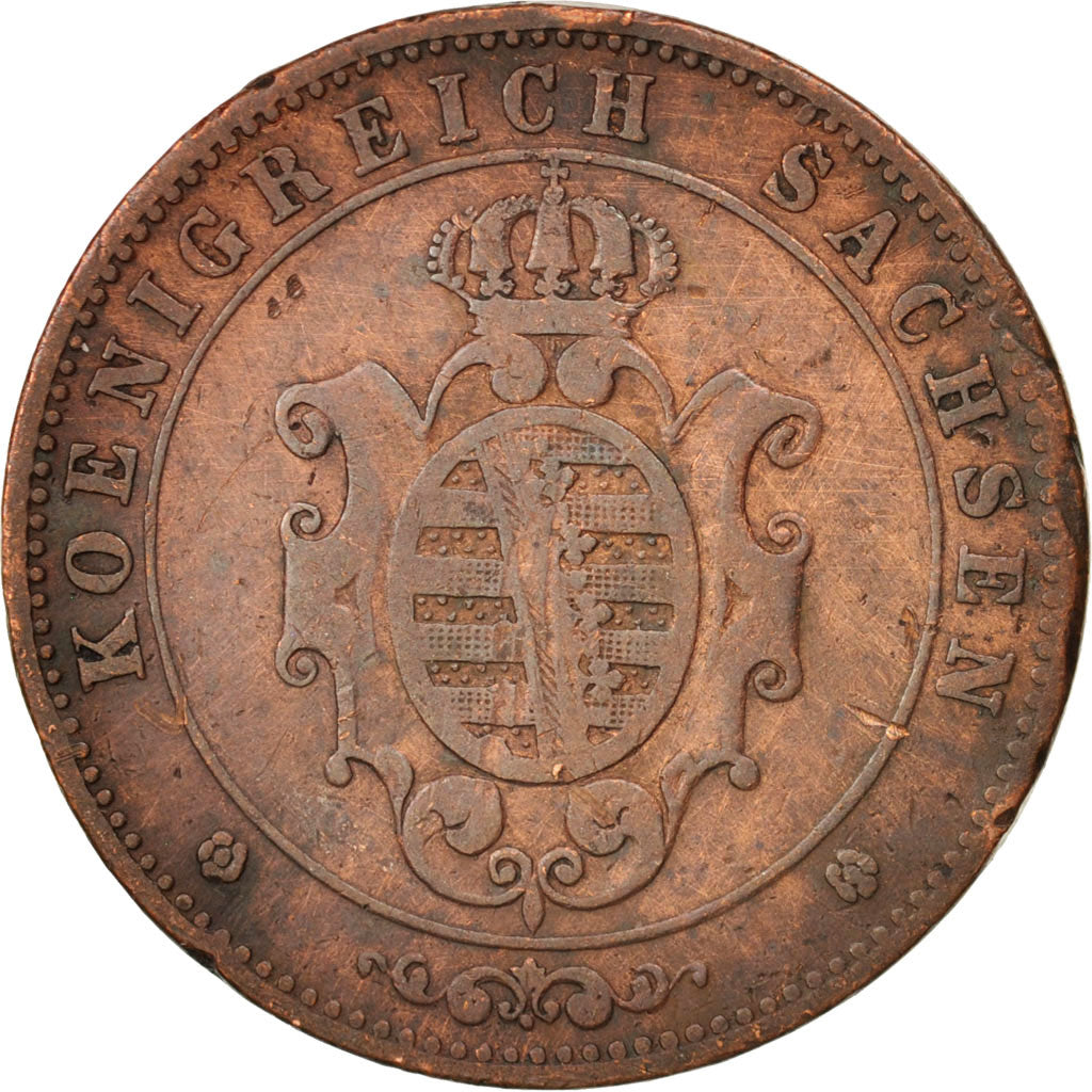 German States, SAXONY-ALBERTINE, Johann, 5 Pfennig, 1862, VF(30-35)