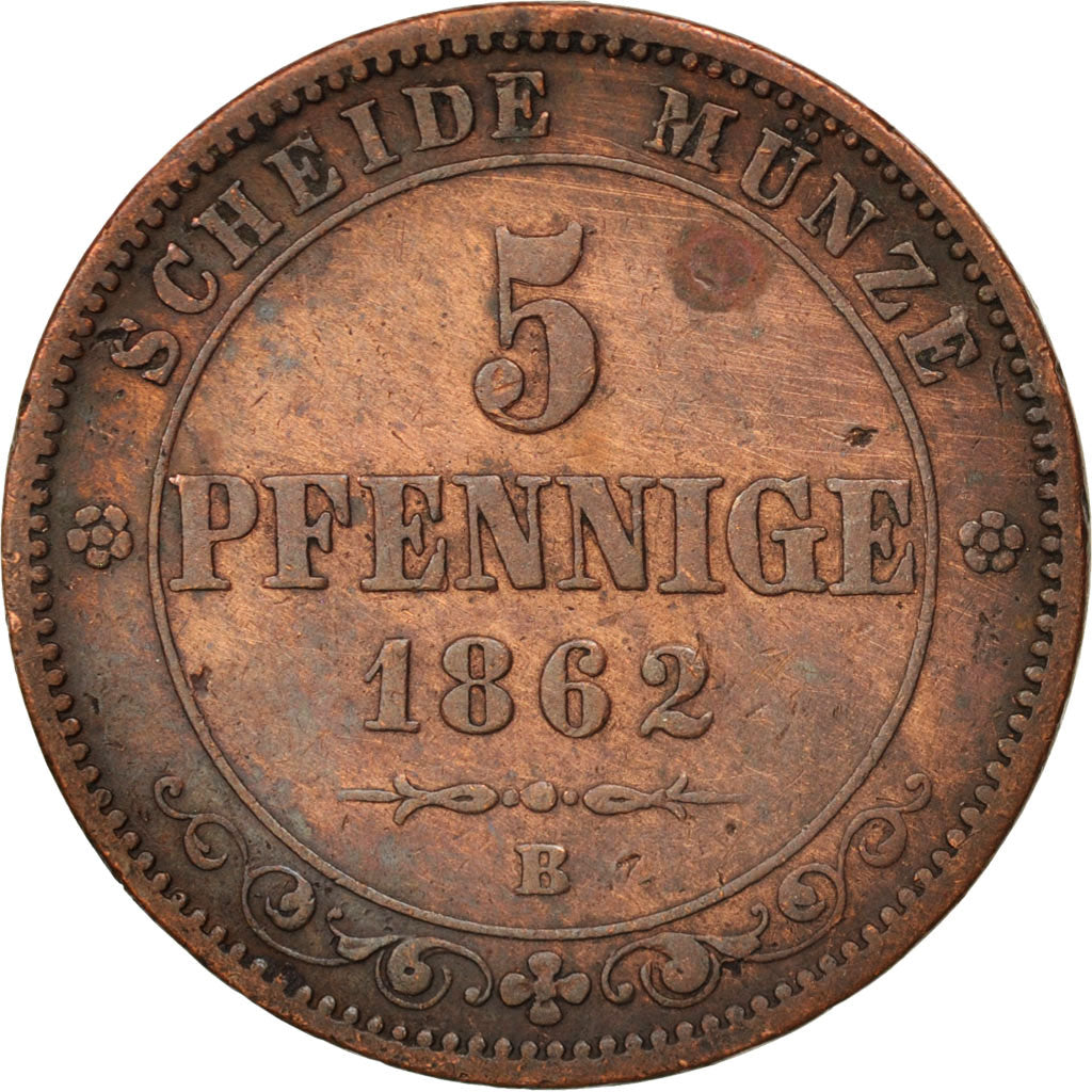 German States, SAXONY-ALBERTINE, Johann, 5 Pfennig, 1862, VF(30-35)