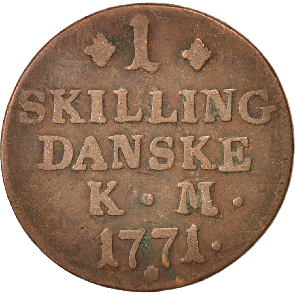 Denmark, Christian VII, Skilling, 1771, VF(30-35), Copper, KM:616.1