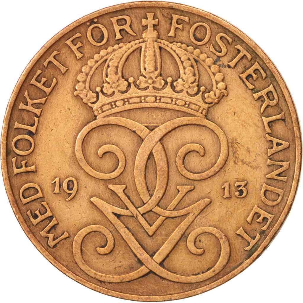 Coin, Sweden, Gustaf V, 5 Öre, 1913, AU(50-53), Bronze, KM:779.2