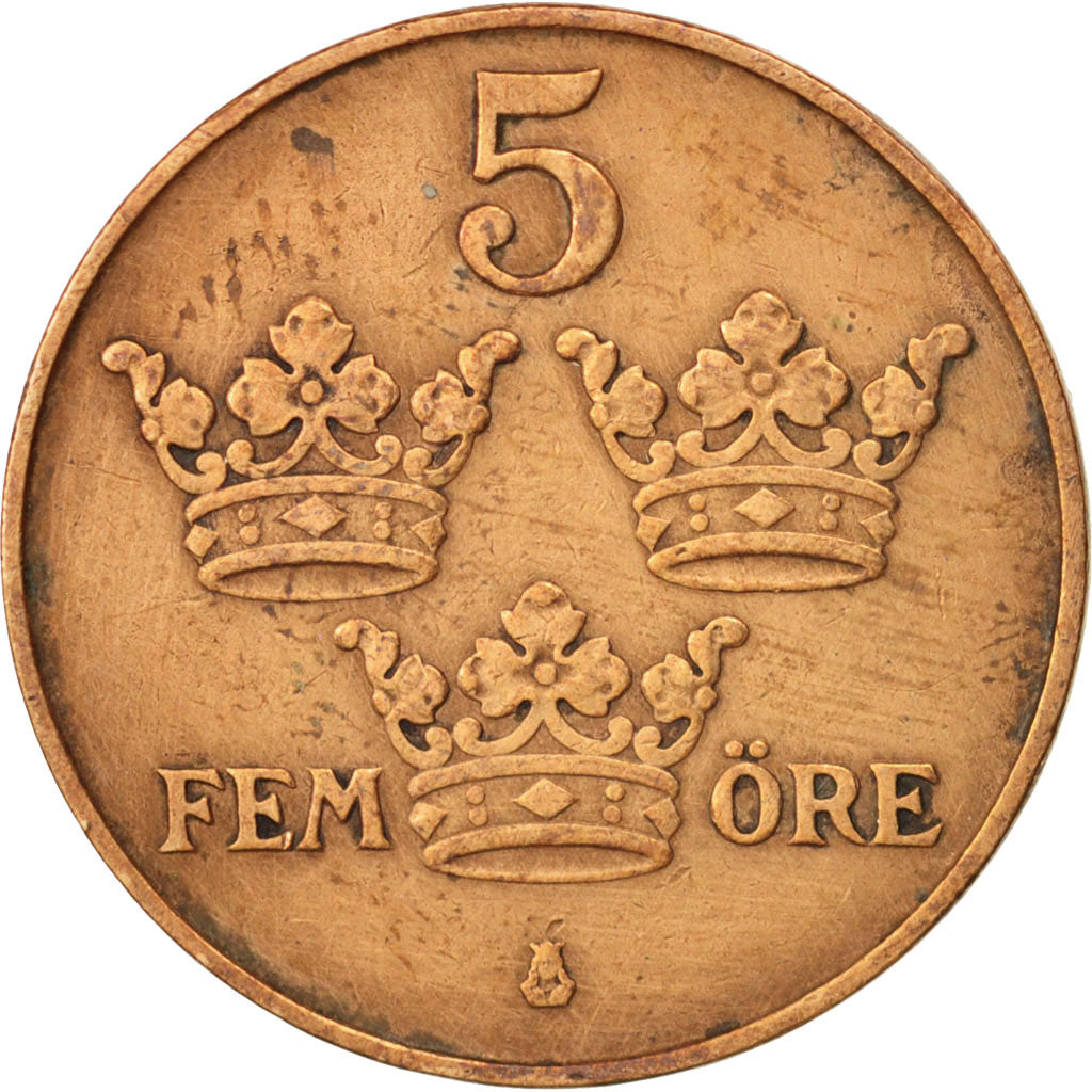 Coin, Sweden, Gustaf V, 5 Öre, 1913, AU(50-53), Bronze, KM:779.2