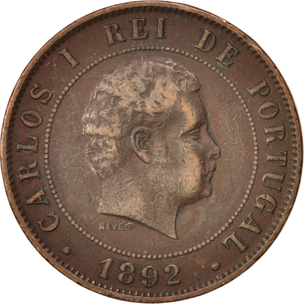 Portugal, Carlos I, 20 Reis, 1892, VF(30-35), Bronze, KM:533
