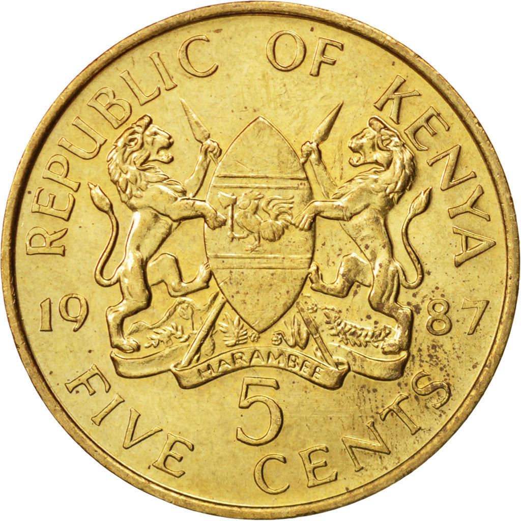 Kenya, 5 Cents, 1987, British Royal Mint, AU(55-58), Nickel-brass, KM:17