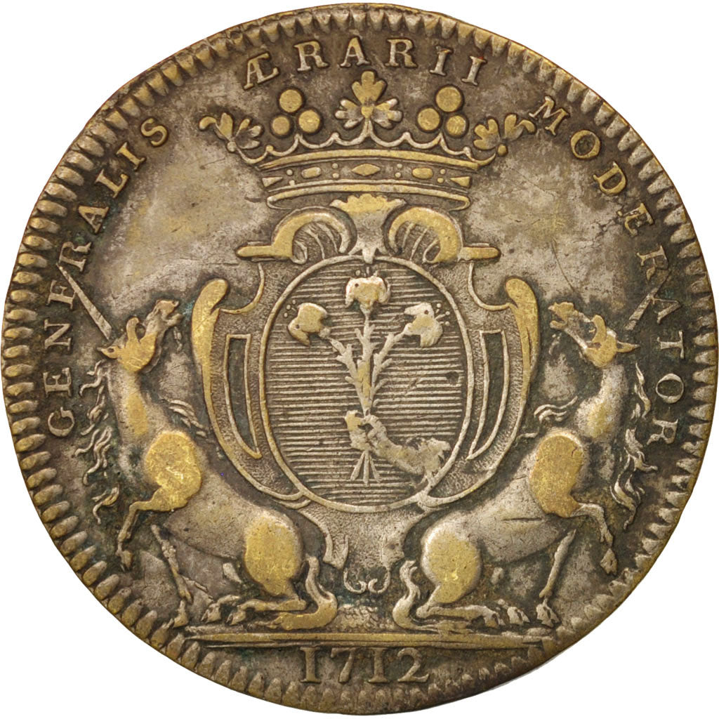 France, Token, Nicolas Desmaretz, 1712, EF(40-45), Brass, 30, Feuardent:5752