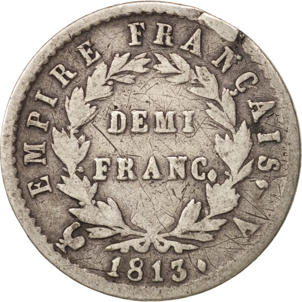 Frankreich, Napoléon I, 1/2 Franc, 1813, Paris, VF(20-25), Silver, KM:691.1