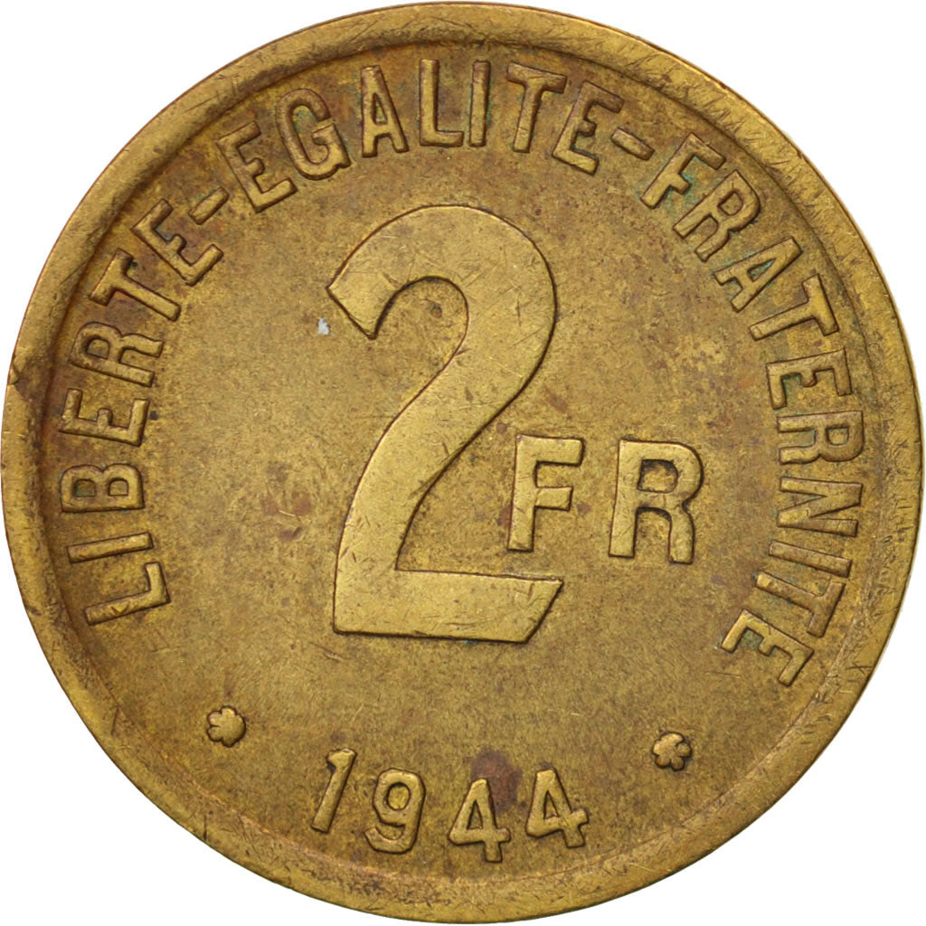Coin, France, France Libre, 2 Francs, 1944, Philadelphia, EF(40-45), Brass