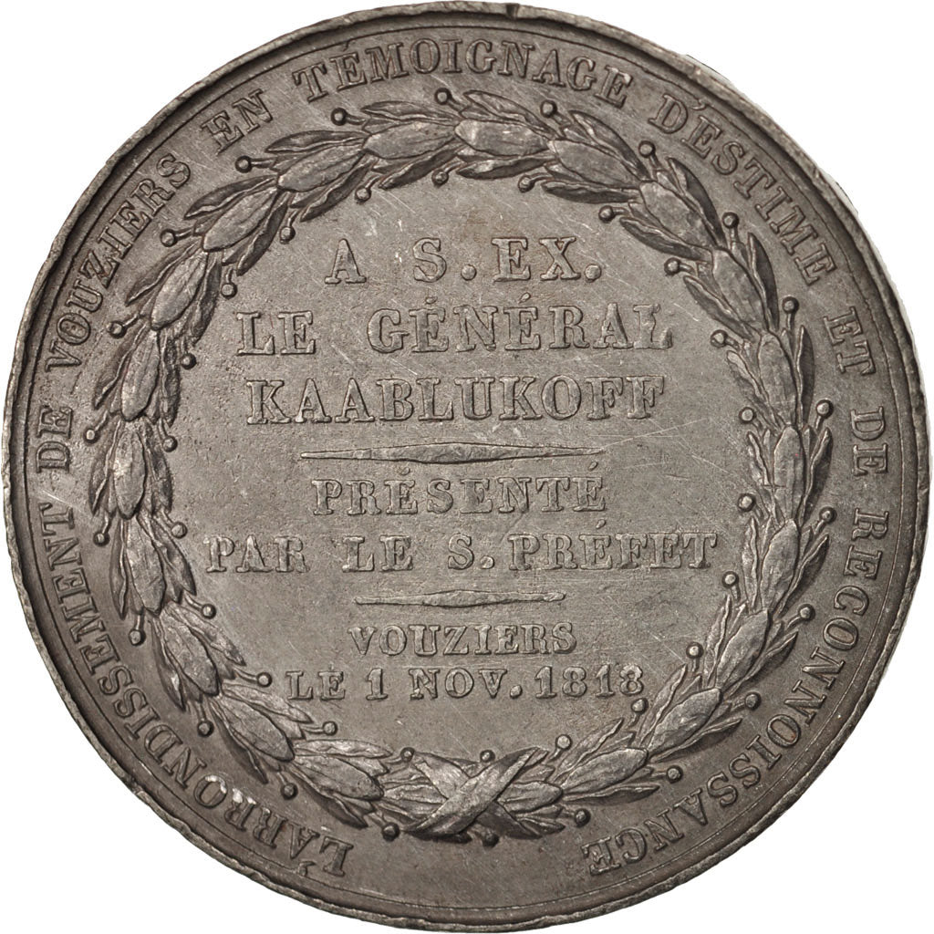 France, Medal, Hommage au général Kaablukoff, Louis XVIII, History, 1818